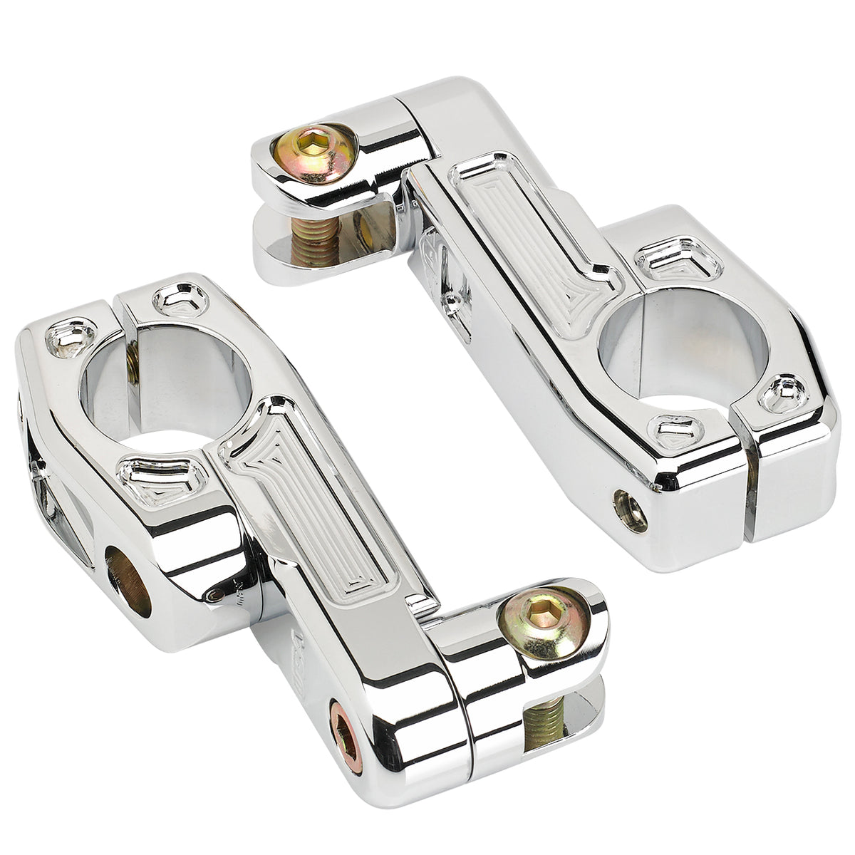 Chrome Highway Foot Peg Mounts & Clamps For 1" Or 1.25" Crash Bars - Harley Touring Softail