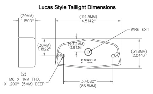 Cafe LED Taillight Assembly Dimensions