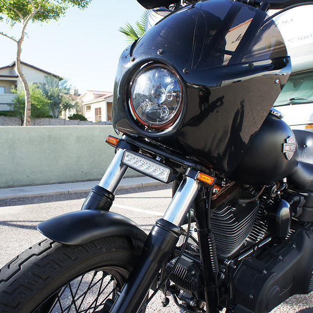 Fork Mount Rectangle LED Turn Signal Black, 39mm fork tube, 41mm fork tube, 49mm fork tube, fork tube turn signal, harley-davidson turn signals, led turn signals, rectangle turn signals, billet aluminum, turn signals, made in usa 