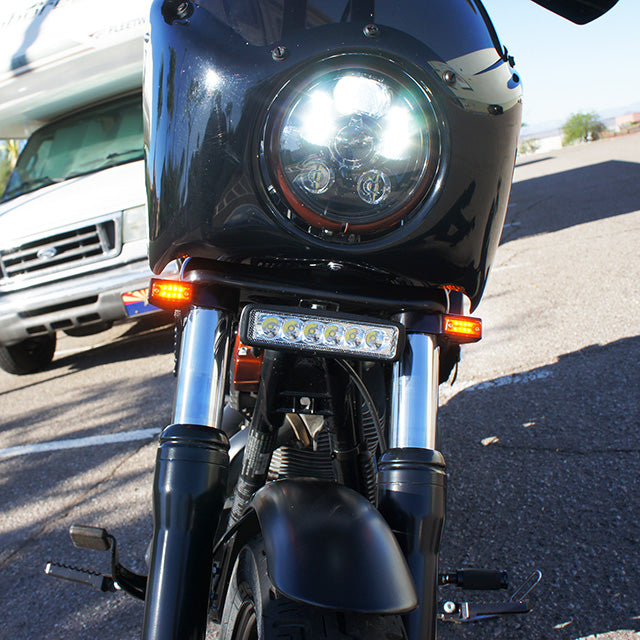 Amazinea 4X Bullet 20 LED Turn Signal Fog Lights - 41mm Fork Clamp Mount, Black/Smoke
