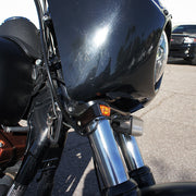 Fork Mount Rectangle LED Turn Signal Black, 39mm fork tube, 41mm fork tube, 49mm fork tube, fork tube turn signal, harley-davidson turn signals, led turn signals, rectangle turn signals, billet aluminum, turn signals, made in usa 